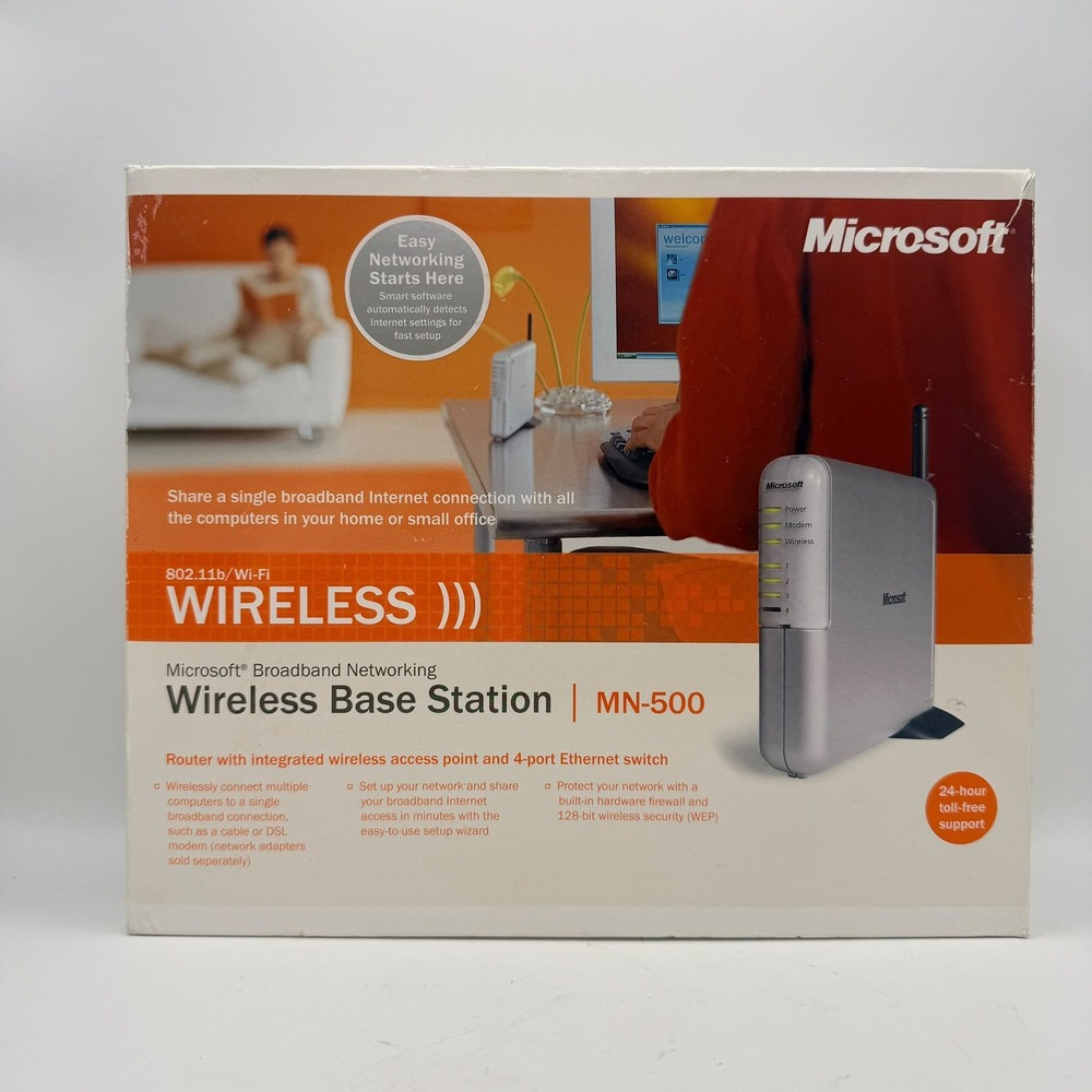 Microsoft Wireless Base Station MN-500 Router 4-Port Ethernet Switch Silver